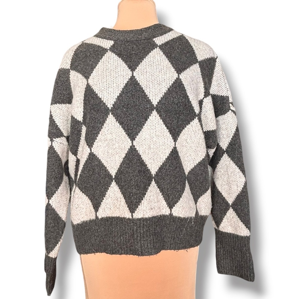 Abercrombie & Fitch Argyle Crewneck Sweater Gray Wool Blend Preppy Heritage